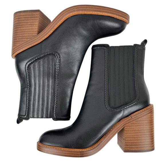 Marc Fisher Black Leather Halida Boots Shoes Heeled Ankle Booties SZ 8.5 Western - Picture 2 of 16